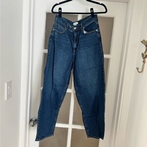 H&M Dark Blue Barrel Jeans with Contrast Stitching